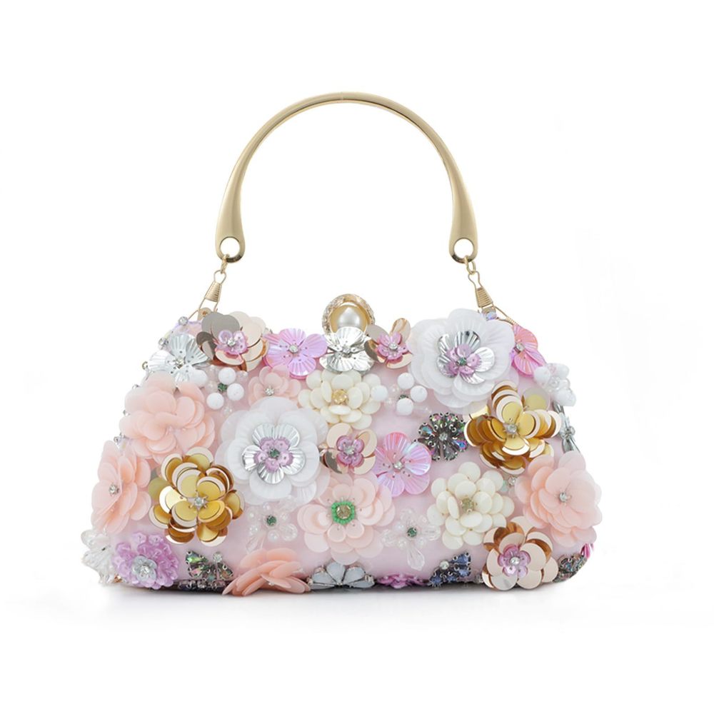 Flower Clutch Purse 3D Floral Evening Handbags Chain Strap Shoulder Bag :]